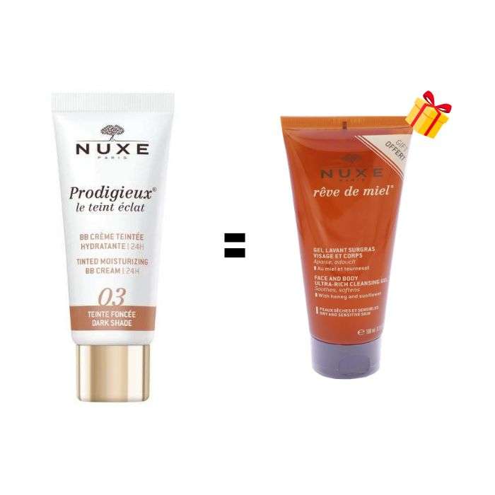 NUXE OFFRE PRODIGIEUX LE TEINT ECLAT 03 BB CREME HYDRATANTE FONCEE 30 ML + GEL LAVANT 100 ML OFFERT