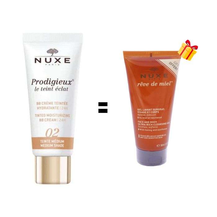NUXE OFFRE PRODIGIEUX LE TEINT ECLAT 02 BB CREME HYDRATANTE MEDIUM 30 ML + GEL LAVANT 100 ML OFFERT