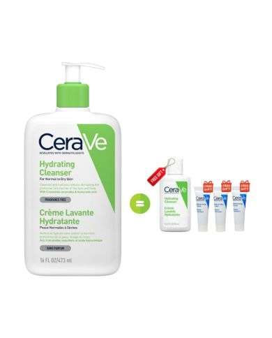 CERAVE OFFRE CREME LAVANTE HYDRATANTE 473 ML + CREME LAVANTE 20 ML ET 3 BAUME HYDRATANT 5 ML FORMAT VOYAGE OFFERT
