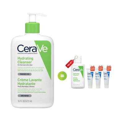 CERAVE OFFRE CREME LAVANTE HYDRATANTE 473 ML + CREME LAVANTE 20 ML ET 3 BAUME HYDRATANT 5 ML FORMAT VOYAGE OFFERT