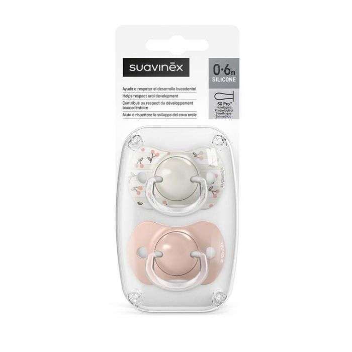 SUAVINEX LOT DE 2 SUCETTES SYMETRIQUE SX PRO 0-6 MOIS ROSE