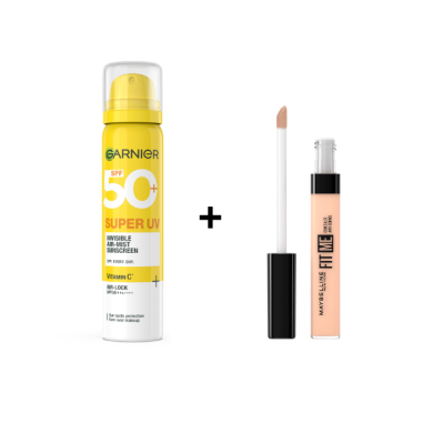 MAYBELLINE PACK DE FIT ME ANTI CERNE 25 + GARNIER SUPER UV SPF 50 INVISIBLE AIR MIST SUNSCREEN 75 ML
