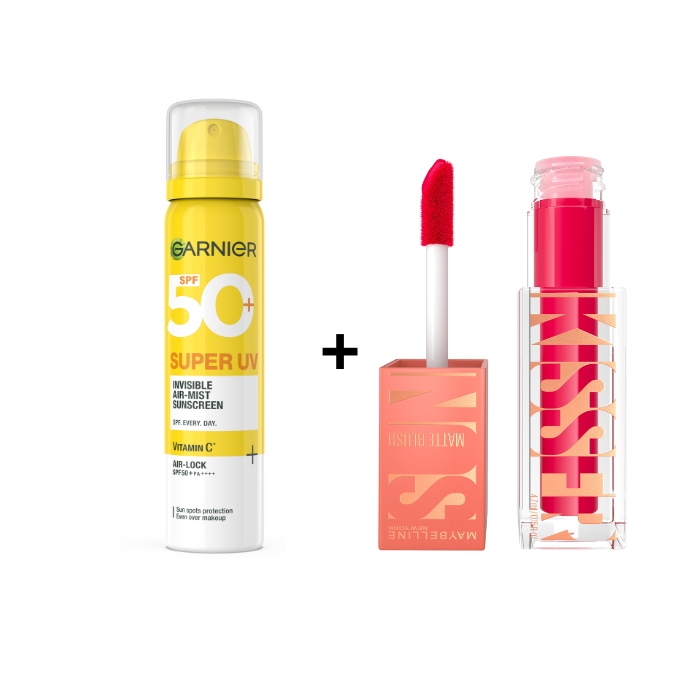 MAYBELLINE PACK DE SUNKISSED MATTE BLUSH 31 + GARNIER SUPER UV SPF 50 INVISIBLE AIR MIST SUNSCREEN 75 ML