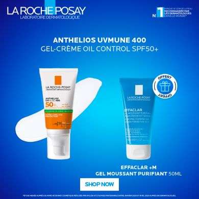 LA ROCHE POSAY OFFRE ANTHELIOS UVMUNE400 OIL CONTROL INVISIBLE SPF50+ 50ML + EFFACLAR GEL MOUSSANT 50ML OFFERT