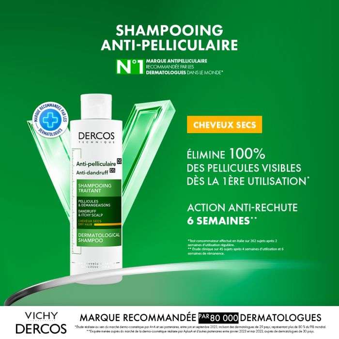 VICHY DERCOS SHAMPOING ANTI PELLICULAIRE DS CHEVEUX SECS 200 ML