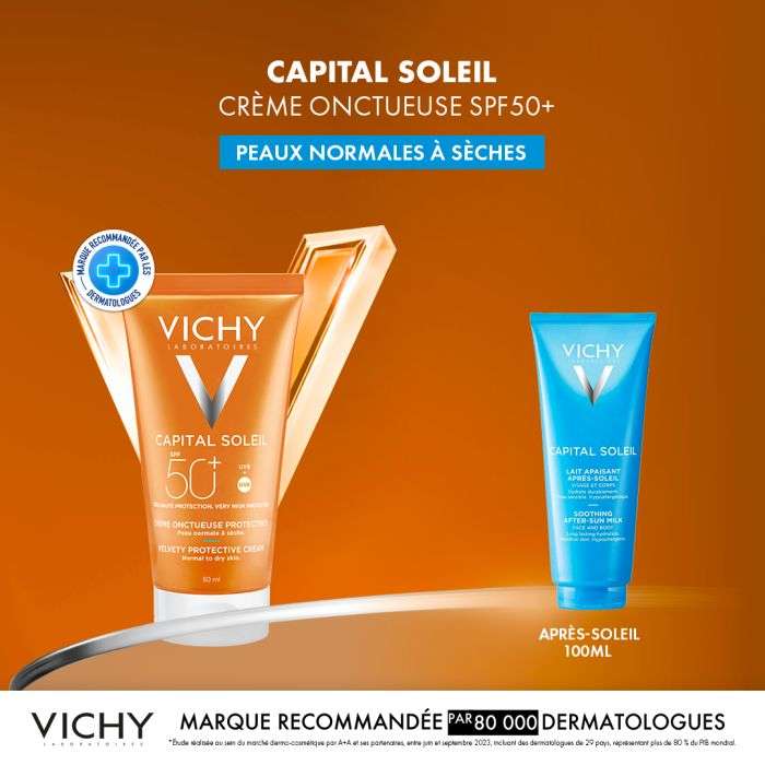 VICHY OFFRE CAPITAL SOLEIL CREME ONCTUEUSE PROTECTRICE PEAU NORMALE A SECHE SPF 50+ 50 ML + CAPITAL SOLEIL 100 ML OFFERT