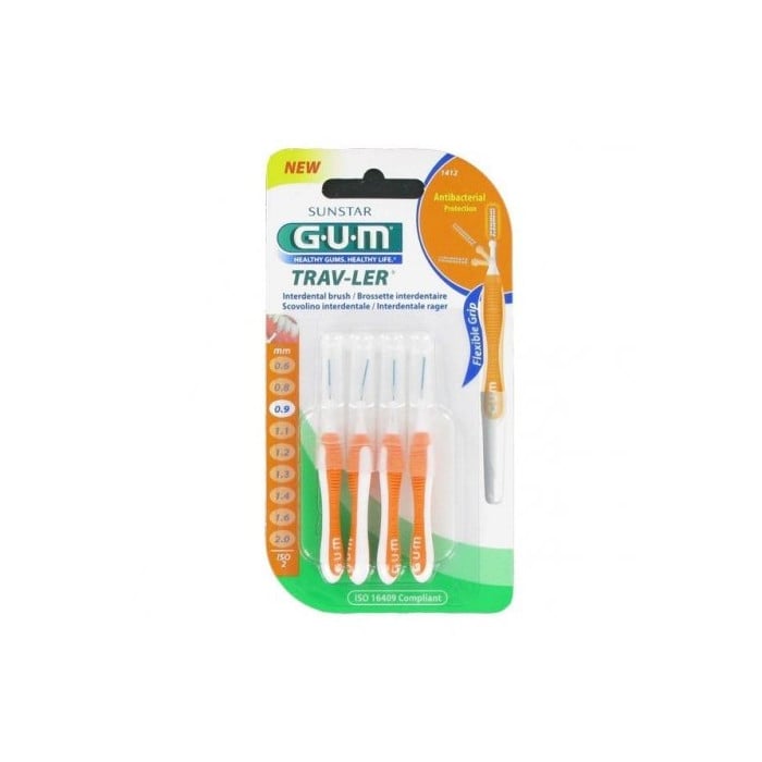 GUM Brossette interdentaire antibactérienne Trav-ler 0.9 mm - 4 brossettes-1412