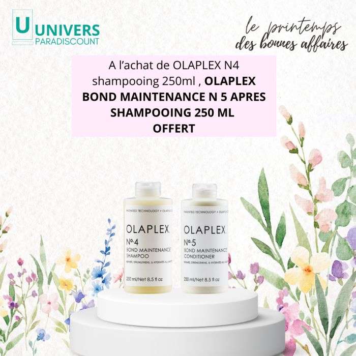 OLAPLEX OFFRE BOND MAINTENANCE SHAMPOOING N4 250 ML + N5 APRES SHAMPOING 250 ML OFFERT