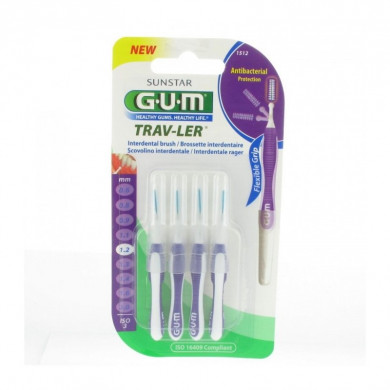 GUM Brossette interdentaire antibactérienne Trav-ler 1.2 mm - 4 brossettes-1512