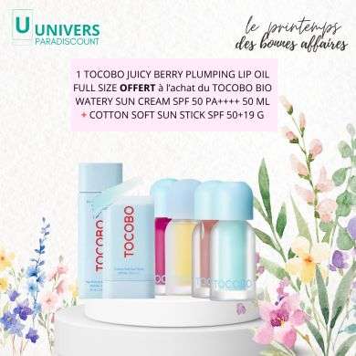 TOCOBO OFFRE WATERY SUN CREAM SPF50+ COTTON SOFT SUN STICK + JUICY BERRY LIP OIL OFFERT