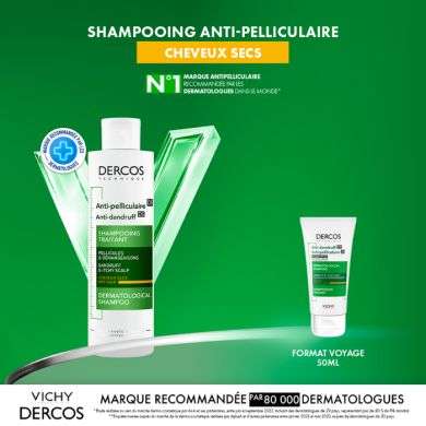 VICHY OFFRE DERCOS SHAMPOING ANTI PELLICULAIRE DS CHEVEUX SECS 200 ML + SHAMPOING 50ML