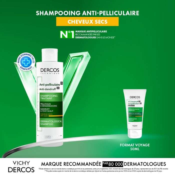 VICHY OFFRE DERCOS SHAMPOING ANTI PELLICULAIRE DS CHEVEUX SECS 200 ML + SHAMPOING 50ML