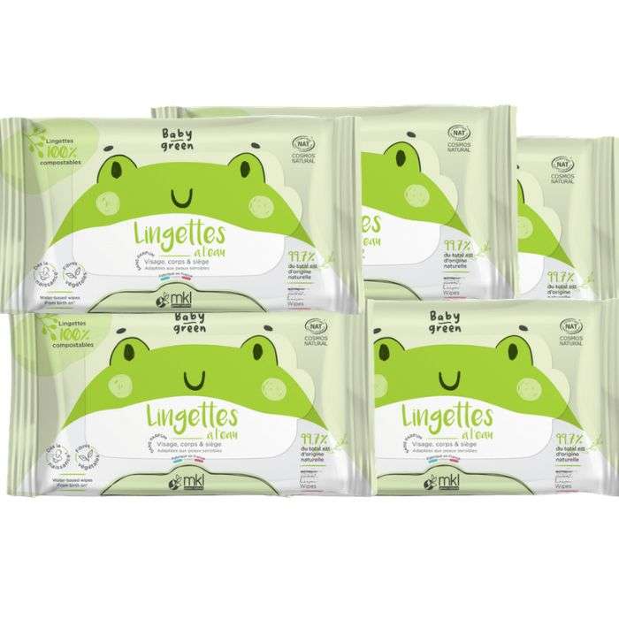 MKL BABY GREEN LINGETTES A L EAU HYPOALLERGENIQUE PACK DE 5 X 60 UNITES