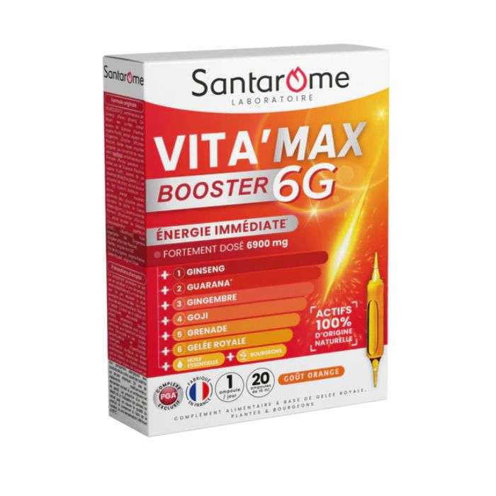 SANTAROME BOOSTER 6G ENERGIE IMMEDIATE 20 AMPOULES DE 10 ML