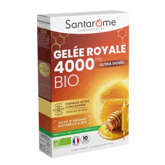 SANTAROME GELEE ROYALE 4000 MG ULTRA DOSEE BIO 10 AMPOULES DE 15 ML