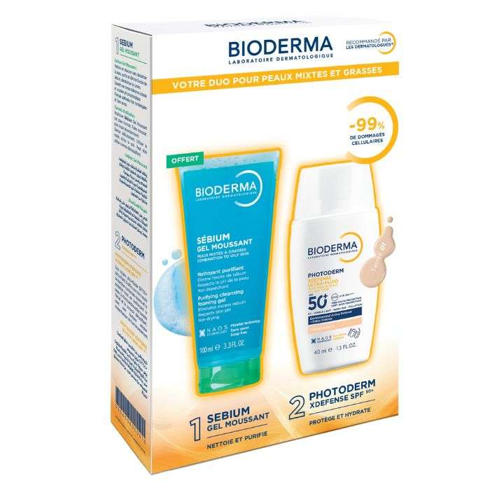BIODERMA OFFRE PHOTODERM XDEFENSE ULTRA FLUID SPF 50+ TEINTE 01 40 ML + SEBIUM GEL MOUSSANT 100ML OFFERT
