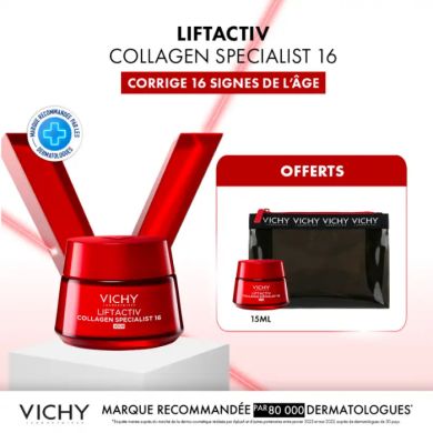 VICHY OFFRE LIFTACTIV COLLAGEN SPECIALIST ANTI AGE JOUR 50 ML + TROUSSE + LIFTACTIV 15ML OFFERT