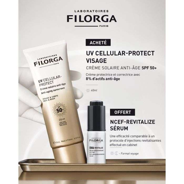 FILORGA OFFRE UV CELLULAR PROTECT CREME SOLAIRE ANTI AGE SPF 50+ 125ML + NCEF-REVITALIZE SERUM 5 ML OFFERT