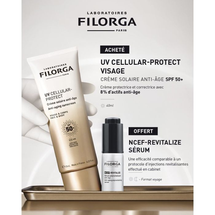 FILORGA OFFRE UV CELLULAR PROTECT CREME SOLAIRE ANTI AGE SPF 50+ 125ML + NCEF-REVITALIZE SERUM 5 ML OFFERT