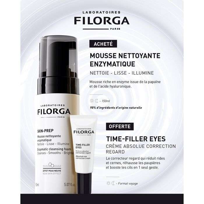 FILORGA OFFRE SKIN PREP MOUSSE NETTOYANTE ENZYMATIQUE 150 ML + TIME-FILLER EYES CREME ABSOLUE CORRECTION REGARD 4 ML OFFERT