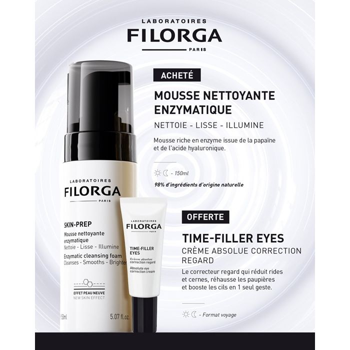 FILORGA OFFRE SKIN PREP MOUSSE NETTOYANTE ENZYMATIQUE 150 ML + TIME-FILLER EYES CREME ABSOLUE CORRECTION REGARD 4 ML OFFERT