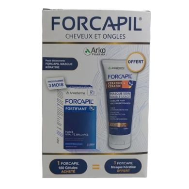 FORCAPIL OFFRE CHEVEUX ET ONGLES 180 GELULES + MASQUE SOIN DOUBLE USAGE KERATINE 200 ML OFFERT