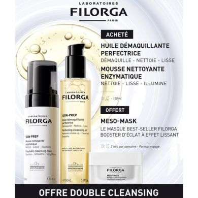 FILORGA OFFRE DOUBLE CLEANSING A L ACHAT DE LA MOUSSE NETTOYANTE ET HUILE DEMAQUILLANATE UN MESO MASK 15 ML OFFERT