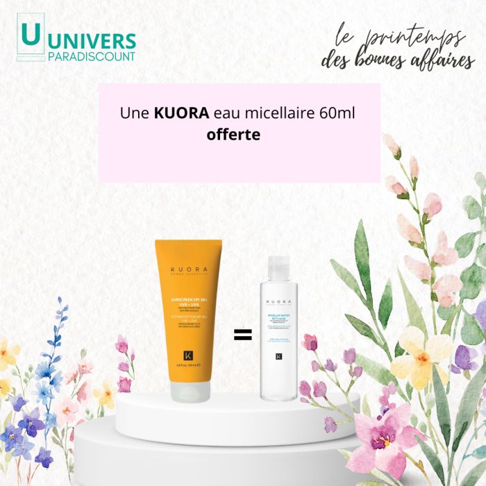 KUORA OFFRE ECRAN SOLAIRE SPF 50+ UVB+UVA 200ML + EAU MICELLAIRE 60ML OFFERTE