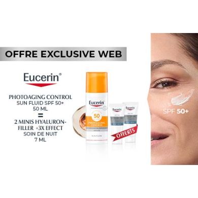 EUCERIN OFFRE WEB SUN FLUIDE ANTI AGE 50 ML + 2 MINIS HYALURON FILLER +3X EFFET 7ML OFFERT