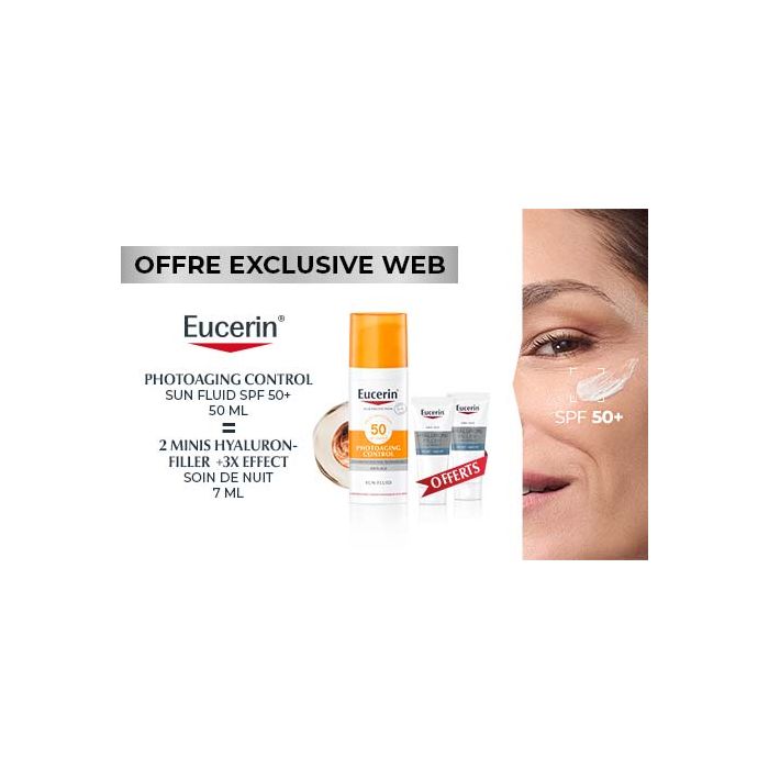 EUCERIN OFFRE WEB SUN FLUIDE ANTI AGE 50 ML + 2 MINIS HYALURON FILLER +3X EFFET 7ML OFFERT