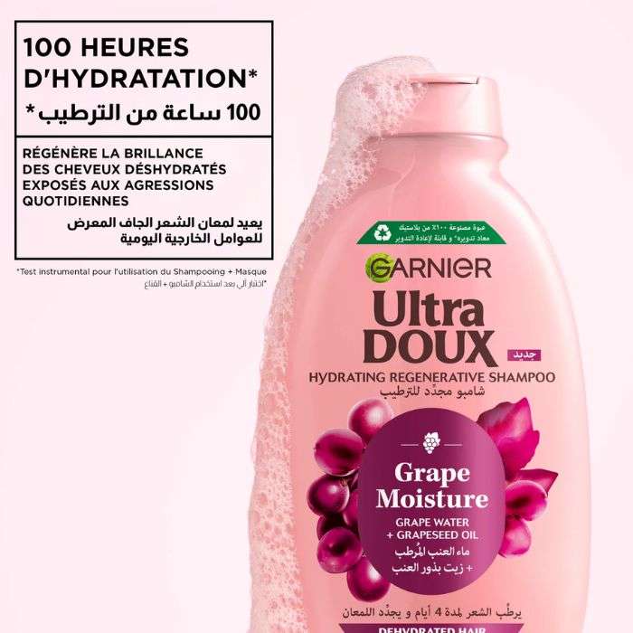 GARNIER ULTRA DOUX GRAPE MOISTURE SHAMPOOING HYDRATANT REGENERANT VIGNES MERVEILLEUSES 400ML