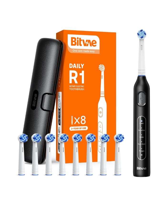 BITVAE DAILY R1 ROTARY ELECTRIC TOOTHBRUSH x 8 REPLACEABLE BRUSH HE...