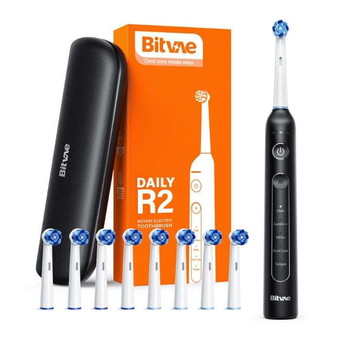 BITVAE DAILY R2 ROTARY ELECTRIC TOOTHBRUSH x 8 REPLACEABLE BRUSH HEADS