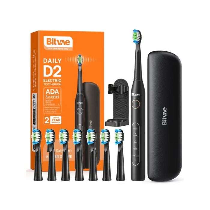 BITVAE DAILY D2 ROTARY ELECTRIC TOOTHBRUSH x 8 REPLACEABLE BRUSH HEADS