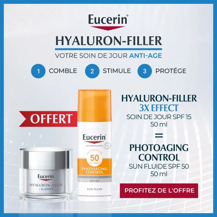 EUCERIN OFFRE HYALURON FILLER 3 EFFECT SOIN DE JOUR SPF 15 PEAU SECHE 50ML + PHOTOAGING CONTROL SPF 50+ OFFERT