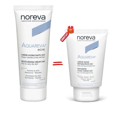 NOREVA OFFRE AQUAREVA CREME HYDRATANTE 24H TEXTURE RICHE 40ML + CREME MAINS REPARATRICE 24H 50 ML OFFERTE