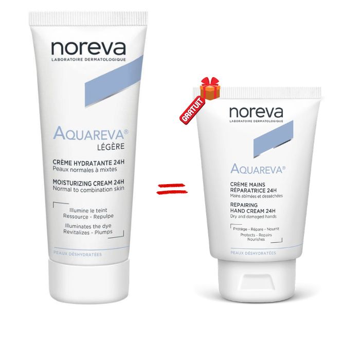 NOREVA OFFRE AQUAREVA CREME HYDRATANTE 24H TEXTURE LEGERE 40ML + NOREVA AQUAREVA CREME MAINS 50 ML OFFERTE