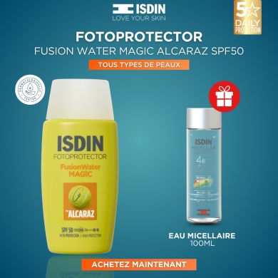 ISDIN OFFRE WEB FOTOPROTECTOR FUSION WATER MAGIC SPF 50 BY ALCARAZ 50 ML + MICELLAR SOLUTION 100 ML OFFERTE