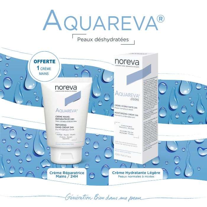 NOREVA OFFRE AQUAREVA CREME HYDRATANTE 24H TEXTURE LEGERE 40ML + NOREVA AQUAREVA CREME MAINS 50 ML OFFERTE