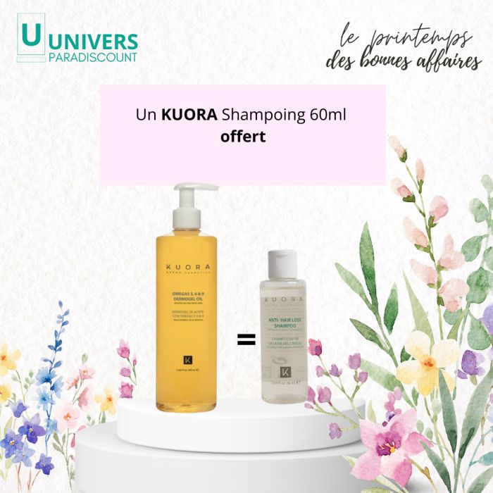 KUORA OFFRE OMEGA 3 6 ET 9 HUILE DERMOGEL PEAUX SENSIBLES SECS ET ATOPIQUE 400 ML + SHAMPOOING 60 ML OFFERT