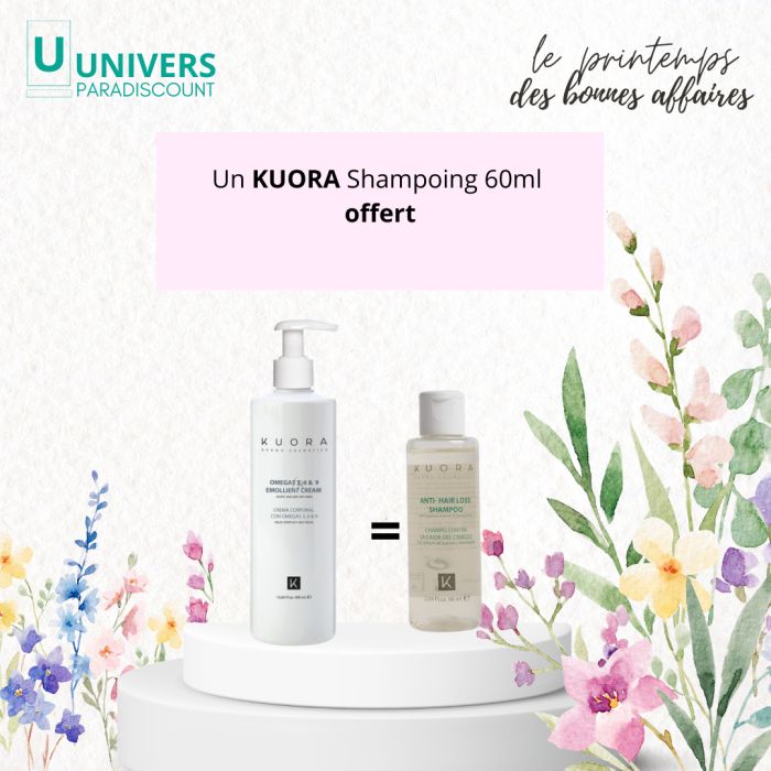KUORA OFFRE CREME EMOLLIENTE OMEGA 3 6 ET 9 PEAUX SENSIBLES SECS ET ATOPIQUE 400 ML + SHAMPOOING 60 ML OFFERT
