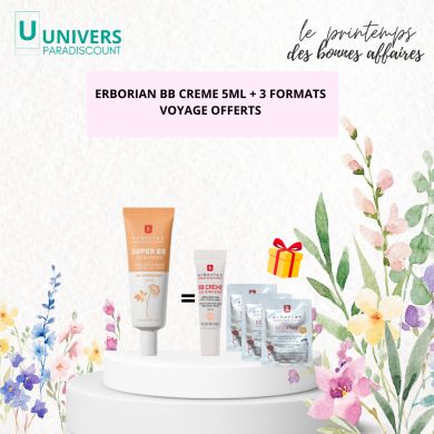 ERBORIAN OFFRE SUPER BB CREME COUVRANTE AU GINSENG CREME TEINT DORE SPF20 40 ML + BB CREME 5 ML ET 3 FORMATS VOYAGE OFFERTS