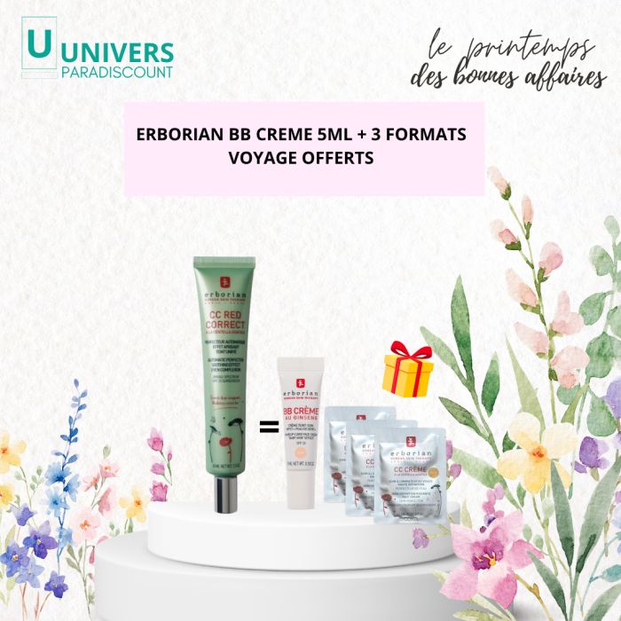 ERBORIAN OFFRE CC RED CORRECT CENTELLA ASIATICA EFFET APAISANT SPF25 45 ML + CC CREME 5 ML ET 3 FORMATS VOYAGE OFFERTS