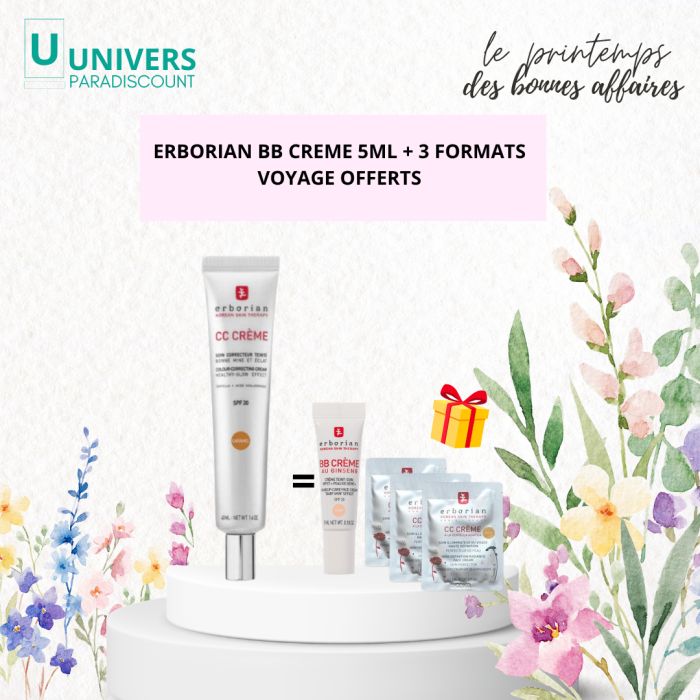 ERBORIAN OFFRE CC CREME SOIN CORRECTEUR TEINTE SPF 30 CLAIRE 40ML + BB CREME 5 ML ET 3 FORMATS VOYAGE OFFERTS