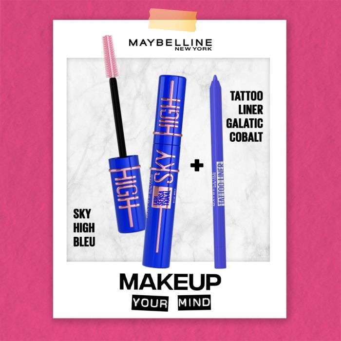 MAYBELLINE PACK SKY HIGH MASCARA bleu + TATTOO LINER GALACTIC COBALT