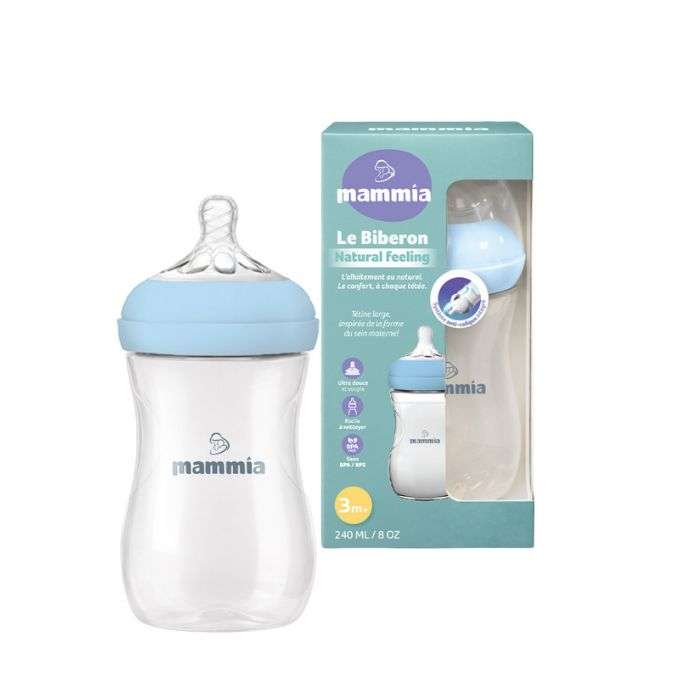 MAMMIA BIBERON NATURAL FEELING 240 ML 3 MOIS+ BLEU