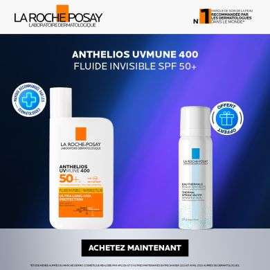 LA ROCHE POSAY OFFRE ANTHELIOS UVMUNE 400 FLUIDE SOLAIRE INVISIBLE SPF 50+ 50 ML + EAU THERMALE 50ML OFFERT