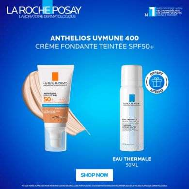 LA ROCHE POSAY OFFRE ANTHELIOS UVMUNE 400 SPF 50+ CREME HYDRATANTE TEINTEE 50ML + EAU THERMALE 50 ML OFFERTE