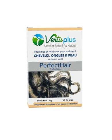 VERTUPLUS PERFECT HAIR VITAMINES ET MINERAUX POUR MAINTENIR CHEVEUX ONGLES ET PEAU 30 GELULES