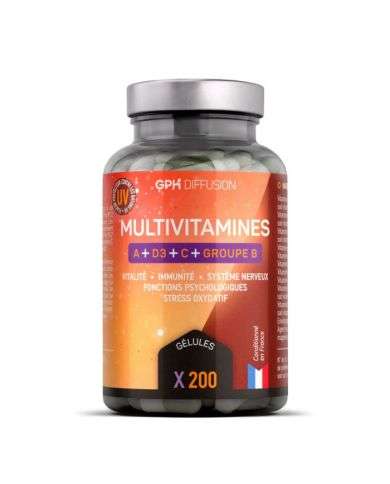 GPH MULTIVITAMINES A + D + C + GROUPE B COMPLEMENT ALIMENTAIRE 200 GELULES 392 MG